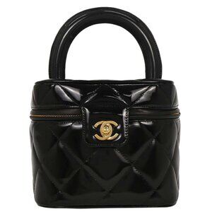 Chanel Black Patent Leather Vanity Handbag AK31956g